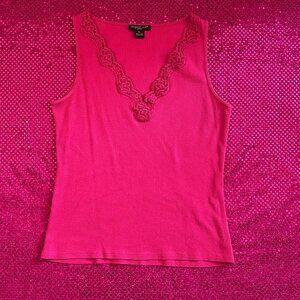 2000s magenta august silk lace trim sleeveless tank top